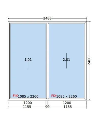 Okno PCV 240 x 240 cm FIX-FIX (Stałe) Dwuszybowe Salamander GreenEvolution 76