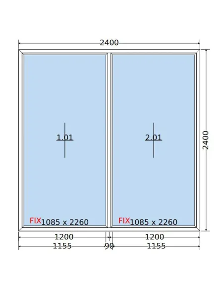Okno PCV 240 x 240 cm FIX-FIX (Stałe) Dwuszybowe Salamander GreenEvolution 76