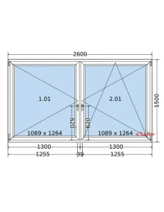 Okno PCV 260 x 150 cm Rozwierne-Rozwierno-Uchylne Dwuszybowe Salamander GreenEvolution 76 2