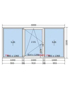 Okno PCV 300 x 150 cm FIX-Rozwierno-Uchylne-FIX Dwuszybowe Salamander GreenEvolution 76 2