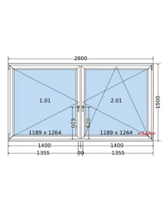 Okno PCV 280 x 150 cm Rozwierne-Rozwierno-Uchylne Dwuszybowe Salamander GreenEvolution 76 2