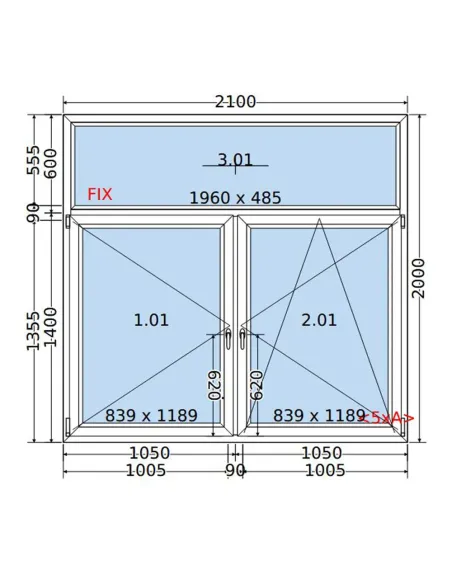 Okno PCV 210 x 200 cm FIX-Rozwierne-Rozwierno-Uchylne Dwuszybowe Salamander GreenEvolution 76