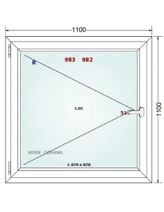 Okno PCV 110 x 110 cm Rozwierne Trzyszybowe Gealan Linear 2