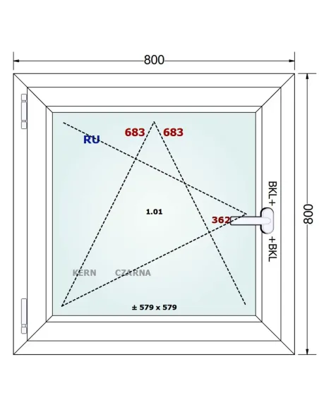 Okno PCV 80 x 80 cm Rozwierno-Uchylne Trzyszybowe Gealan Linear