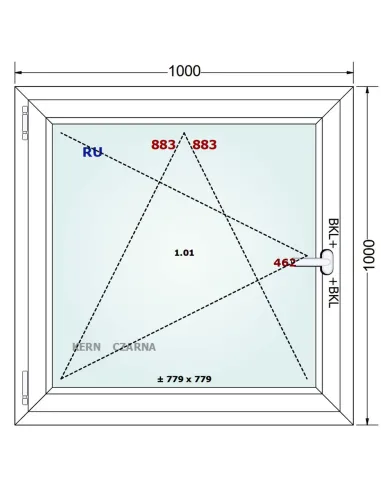 Okno PCV 100 x 100 cm Rozwierno-Uchylne Trzyszybowe Gealan Linear