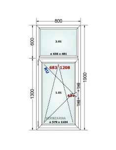 Okno PCV 80 x 190 cm FIX-Rozwierno-Uchylne Trzyszybowe Gealan Linear 2