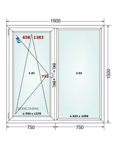 Okno PCV 150 x 150 cm Rozwierno-Uchylne-FIX Trzyszybowe Gealan Linear 2