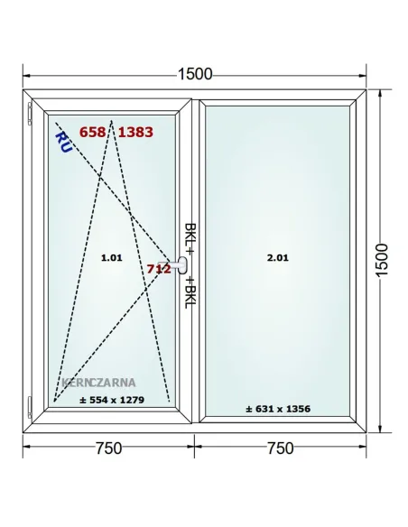Okno PCV 150 x 150 cm Rozwierno-Uchylne-FIX Trzyszybowe Gealan Linear