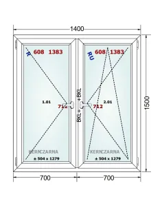Okno PCV 140 x 150 cm Rozwierne-Rozwierno-Uchylne Trzyszybowe Gealan Linear 2