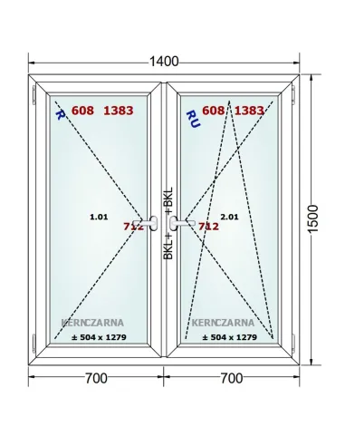 Okno PCV 140 x 150 cm Rozwierne-Rozwierno-Uchylne Trzyszybowe Gealan Linear