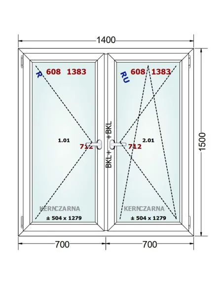 Okno PCV 140 x 150 cm Rozwierne-Rozwierno-Uchylne Trzyszybowe Gealan Linear