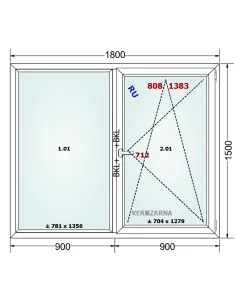 Okno PCV 180 x 150 cm FIX-Rozwierno-Uchylne Trzyszybowe Gealan Linear 2