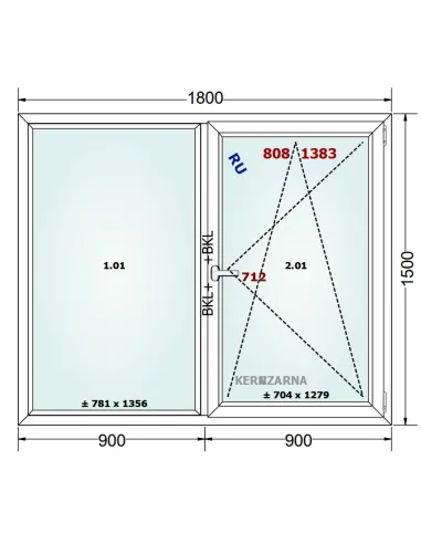 Okno PCV 180 x 150 cm FIX-Rozwierno-Uchylne Trzyszybowe Gealan Linear