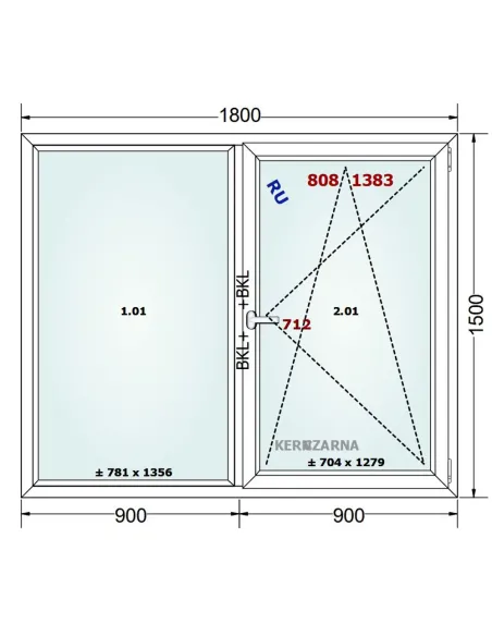 Okno PCV 180 x 150 cm FIX-Rozwierno-Uchylne Trzyszybowe Gealan Linear