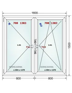 Okno PCV 160 x 150 cm Rozwierne-Rozwierno-Uchylne Trzyszybowe Gealan Linear 2
