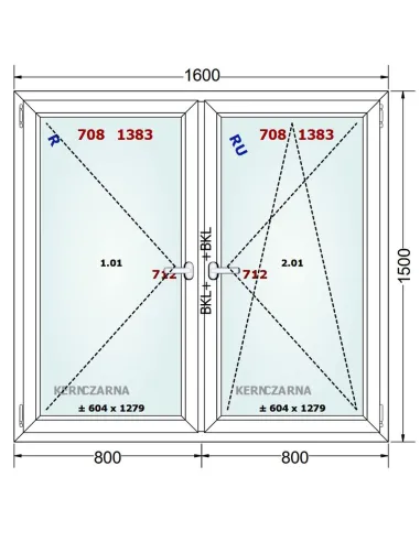 Okno PCV 160 x 150 cm Rozwierne-Rozwierno-Uchylne Trzyszybowe Gealan Linear