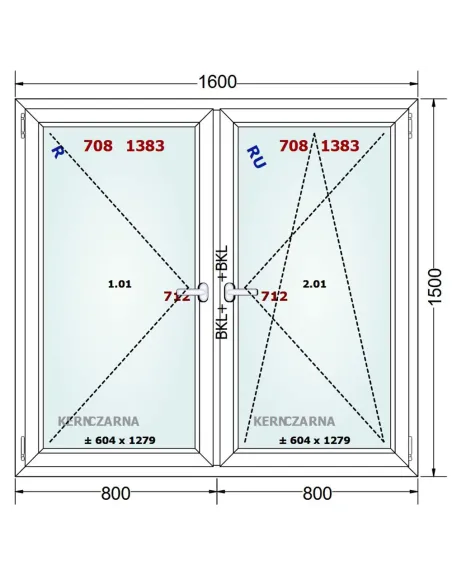 Okno PCV 160 x 150 cm Rozwierne-Rozwierno-Uchylne Trzyszybowe Gealan Linear