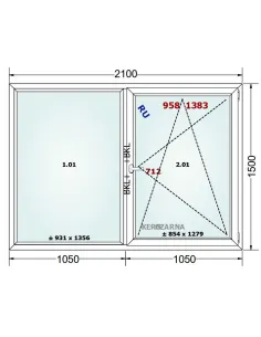 Okno PCV 210 x 150 cm FIX-Rozwierno-Uchylne Trzyszybowe Gealan Linear 2