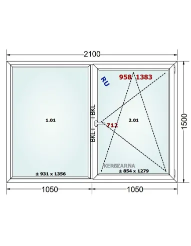 Okno PCV 210 x 150 cm FIX-Rozwierno-Uchylne Trzyszybowe Gealan Linear