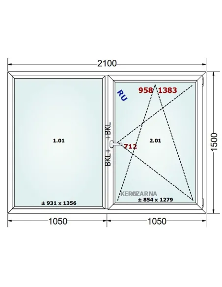 Okno PCV 210 x 150 cm FIX-Rozwierno-Uchylne Trzyszybowe Gealan Linear