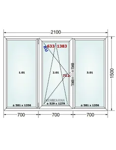 Okno PCV 210 x 150 cm FIX-Rozwierno-Uchylne-FIX Trzyszybowe Gealan Linear 2
