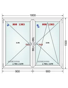 Okno PCV 180 x 150 cm Rozwierne-Rozwierno-Uchylne Trzyszybowe Gealan Linear 2