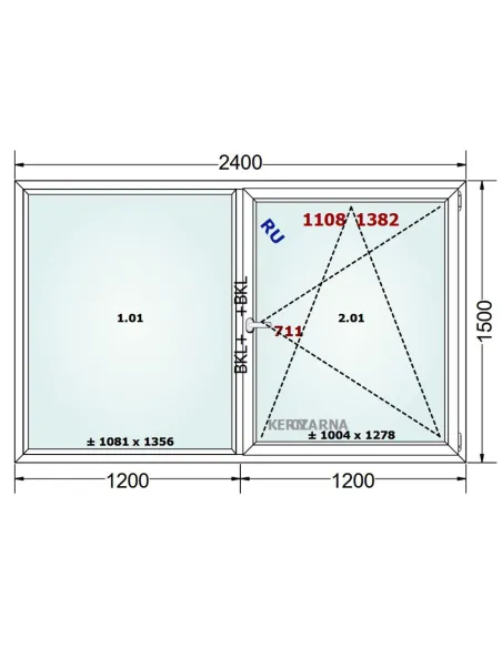 Okno PCV 240 x 150 cm FIX-Rozwierno-Uchylne Trzyszybowe Gealan Linear