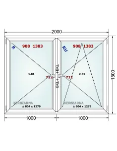 Okno PCV 200 x 150 cm Rozwierne-Rozwierno-Uchylne Trzyszybowe Gealan Linear 2