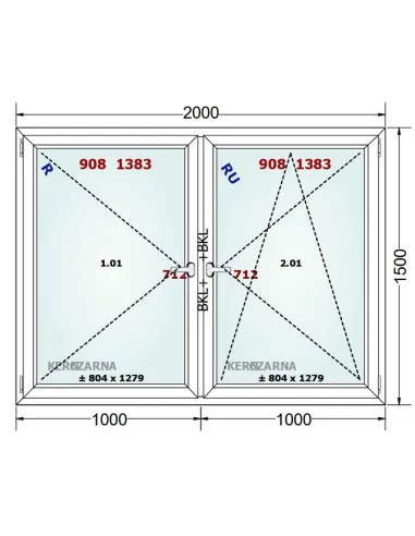 Okno PCV 200 x 150 cm Rozwierne-Rozwierno-Uchylne Trzyszybowe Gealan Linear