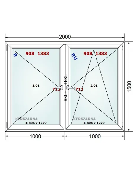 Okno PCV 200 x 150 cm Rozwierne-Rozwierno-Uchylne Trzyszybowe Gealan Linear