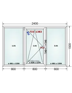 Okno PCV 240 x 150 cm FIX-Rozwierno-Uchylne-FIX Trzyszybowe Gealan Linear 2