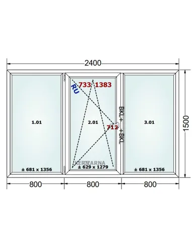 Okno PCV 240 x 150 cm FIX-Rozwierno-Uchylne-FIX Trzyszybowe Gealan Linear