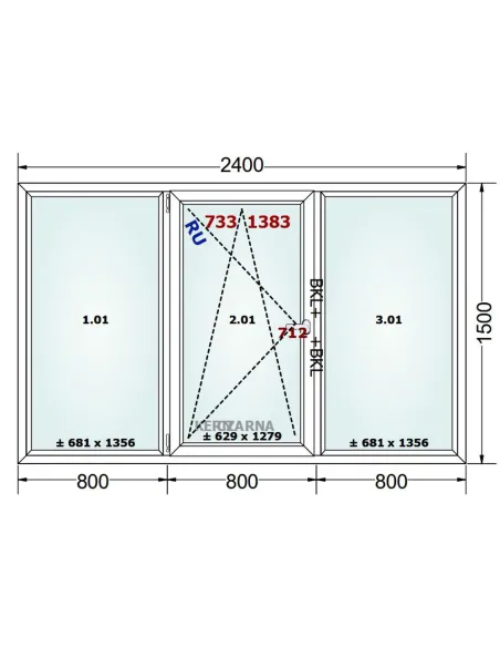 Okno PCV 240 x 150 cm FIX-Rozwierno-Uchylne-FIX Trzyszybowe Gealan Linear