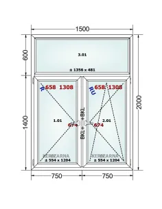 Okno PCV 150 x 200 cm FIX-Rozwierne-Rozwierno-Uchylne Trzyszybowe Gealan Linear 2