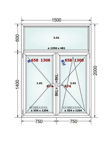 Okno PCV 150 x 200 cm FIX-Rozwierne-Rozwierno-Uchylne Trzyszybowe Gealan Linear