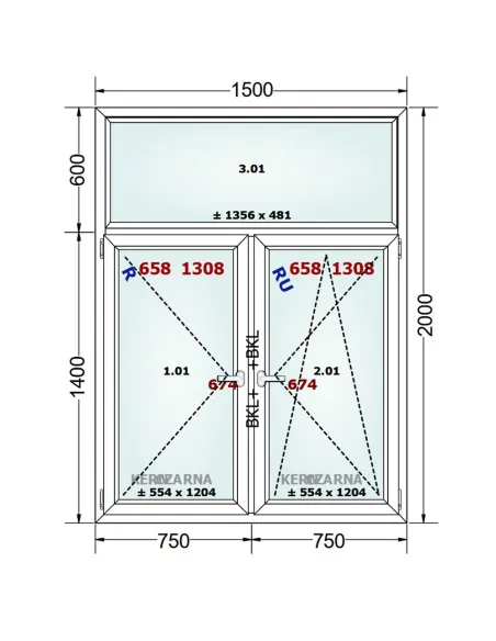 Okno PCV 150 x 200 cm FIX-Rozwierne-Rozwierno-Uchylne Trzyszybowe Gealan Linear