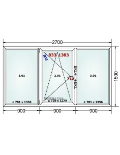 Okno PCV 270 x 150 cm FIX-Rozwierno-Uchylne-FIX Trzyszybowe Gealan Linear 2