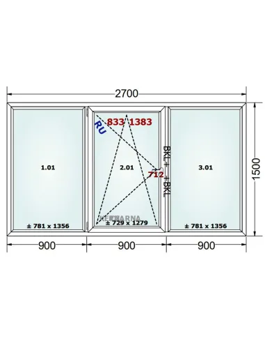 Okno PCV 270 x 150 cm FIX-Rozwierno-Uchylne-FIX Trzyszybowe Gealan Linear