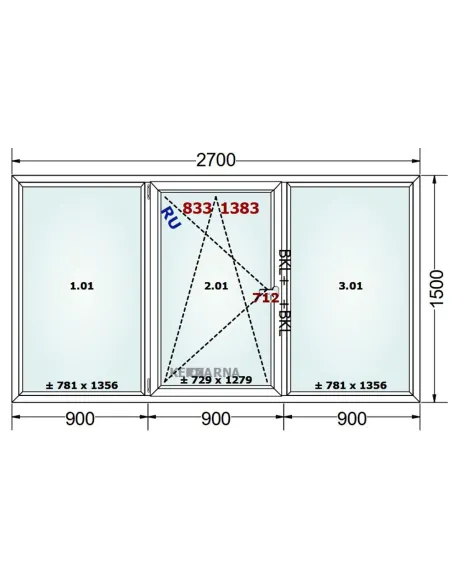 Okno PCV 270 x 150 cm FIX-Rozwierno-Uchylne-FIX Trzyszybowe Gealan Linear