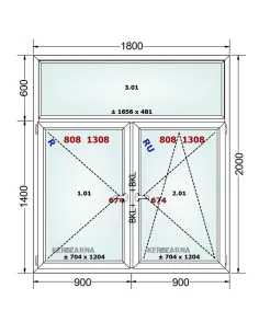 Okno PCV 180 x 200 cm FIX-Rozwierne-Rozwierno-Uchylne Trzyszybowe Gealan Linear 2