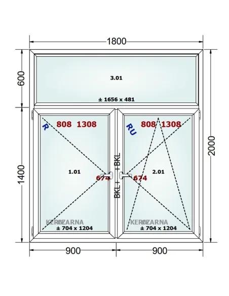 Okno PCV 180 x 200 cm FIX-Rozwierne-Rozwierno-Uchylne Trzyszybowe Gealan Linear