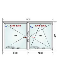 Okno PCV 260 x 150 cm Rozwierne-Rozwierno-Uchylne Trzyszybowe Gealan Linear 2