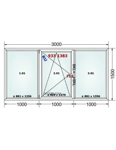 Okno PCV 300 x 150 cm FIX-Rozwierno-Uchylne-FIX Trzyszybowe Gealan Linear 2