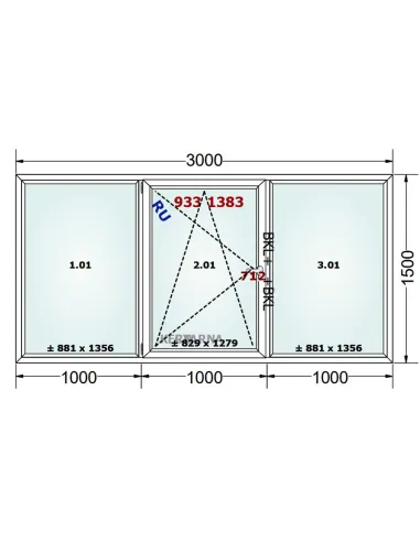 Okno PCV 300 x 150 cm FIX-Rozwierno-Uchylne-FIX Trzyszybowe Gealan Linear
