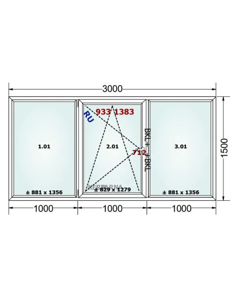 Okno PCV 300 x 150 cm FIX-Rozwierno-Uchylne-FIX Trzyszybowe Gealan Linear