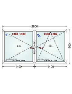 Okno PCV 280 x 150 cm Rozwierne-Rozwierno-Uchylne Trzyszybowe Gealan Linear 2
