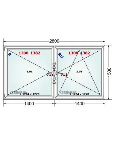 Okno PCV 280 x 150 cm Rozwierne-Rozwierno-Uchylne Trzyszybowe Gealan Linear
