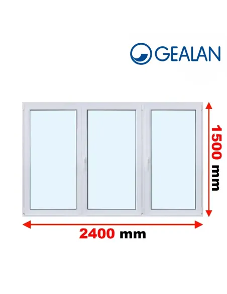 Okno PCV 240 x 150 cm Rozwierne-Rozwierno-Uchylne-Rozwierne Trzyszybowe Gealan Linear