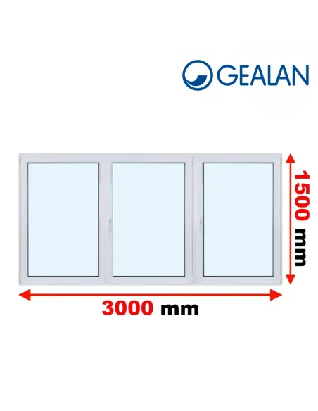 Okno PCV 300 x 150 cm Rozwierne-Rozwierno-Uchylne-Rozwierne Trzyszybowe Gealan Linear