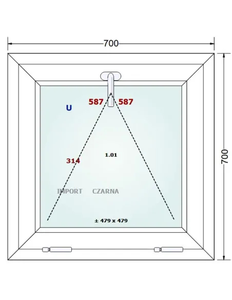 Okno PCV 70 x 70 cm Uchylne Trzyszybowe Gealan S9000